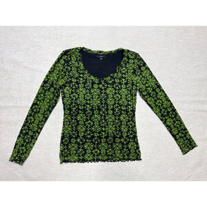 GNW Women’s Long Sleeve Y2K Grunge Top Medium Green Black Indie Forest Fairy